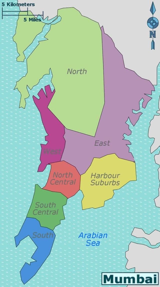 Mumbai - Mapa dos bairros de Bombaim